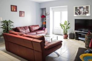 a living room with a couch and a television at MAISON CREUZIER - Vichy à 5min - Jardin - BBQ - Calme in Creuzier-le-Vieux