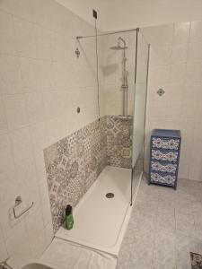 um chuveiro com uma porta de vidro na casa de banho em Mihousing-GM1, Ampio Monolocale nelle vicinanze di Milano e Monza em Carugate