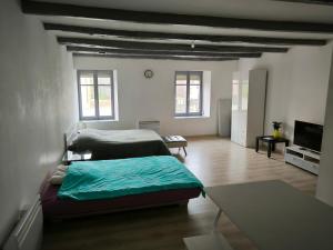 a bedroom with a bed and a living room at Studio Sylvain in Neuilly-lʼÉvêque