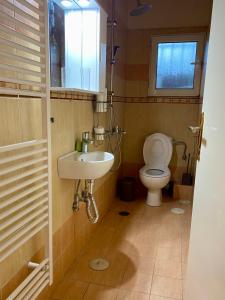 a bathroom with a sink and a toilet at Nefele - Athens Airport Home in Artemida