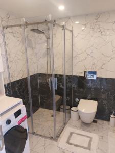 a bathroom with a shower and a toilet at Casa Hills in Alanya