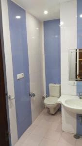 a bathroom with a toilet and a sink at Hotel Raj Mandir in Haridwār