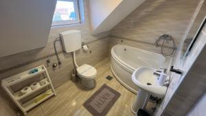 a small bathroom with a toilet and a sink at Charlie&Blueberries 1 in Belgrade +49 photos