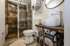 Un baño con lavabo, inodoro y ducha. en Hmooyi Hill Cottage, en Kolarovec 49 fotos más