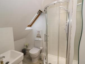 a bathroom with a shower and a toilet and a sink at The Loft in Shrewsbury
