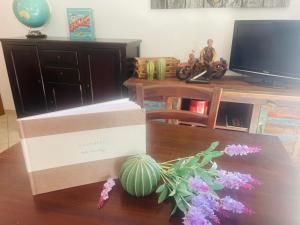 Et tv og/eller underholdning på Bella Vista Poggi - 180 Grad fantastischer Meerblick & Pool