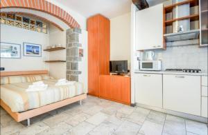 リオマッジョーレにあるCasa Castiglioneの小さなキッチン(ベッド1台、電子レンジ付)