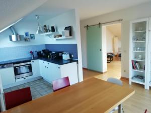 a kitchen and dining room with a table and chairs at SOLADOM in Efringen-Kirchen +9 photos