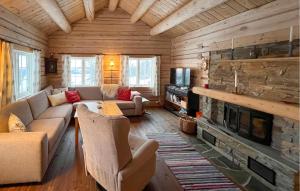 Sjusjøen的住宿－Amazing Home In Sjusjen With Wifi，带沙发和壁炉的客厅