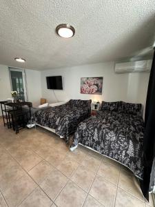 Un pat sau paturi într-o cameră la Beachfront Studio Apt w/ Full Kitchen & Pool