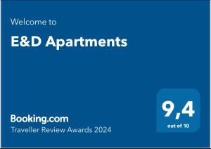 Certifikát, hodnocení, plakát nebo jiný dokument vystavený v ubytování E&D Apartments
