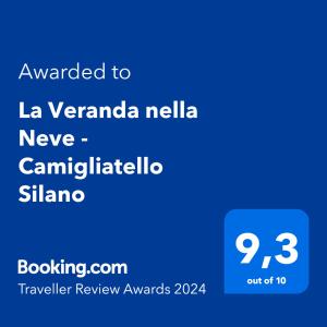 Certifikát, ocenenie alebo iný dokument vystavený v ubytovaní La Veranda nella Neve - Camigliatello Silano