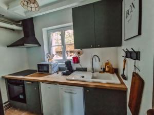 a kitchen with a sink and a counter top at Le val en chêne in Choisy-au-Bac +20 photos