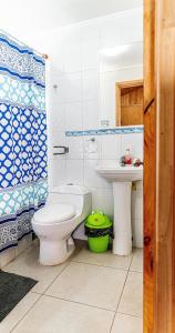 La salle de bains est pourvue de toilettes et d'un lavabo. dans l'établissement Cabañas Estrella del Sur, à Puerto Varas