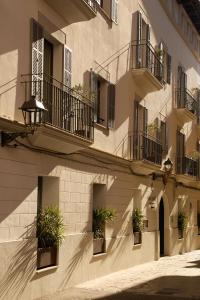 un edificio con piante in vaso sul lato di Sant Jaume Design Hotel a Palma de Mallorca