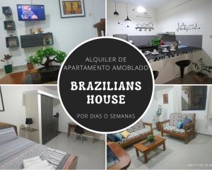 eine Collage mit Fotos von einem Wohnzimmer und einem Haus in der Unterkunft Brazilian's House - Agradable casa amoblada in Tarapoto