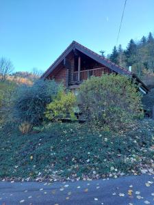 a log cabin on a hill with a house at Au chalet de La Burotte in Basse-sur-le-Rupt