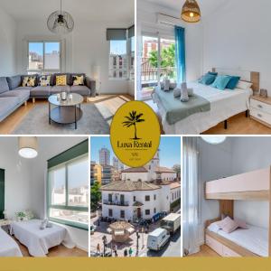 un collage de photos d'une chambre avec une location d'hôtel dans l'établissement LXR Vistahermossa 3BDR. Apt Next to sea, à Fuengirola