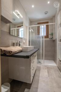 a bathroom with a sink and a shower at Chez nicole et alain in Ugine