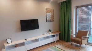 Televízia a/alebo spoločenská miestnosť v ubytovaní Apartament Robinia z miejscem parkingowym
