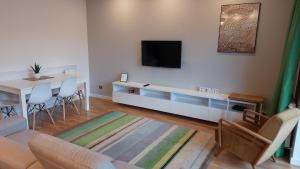 Televízia a/alebo spoločenská miestnosť v ubytovaní Apartament Robinia z miejscem parkingowym
