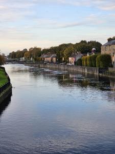 een rivier in een stad met huizen en gebouwen bij Cozy 2 Bedroom Apartment in Kilkenny