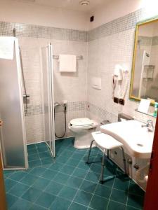 La salle de bains est pourvue de toilettes, d'un lavabo et d'une douche. dans l'établissement Hotel Mirage Sure Hotel Collection by Best Western, à Milan