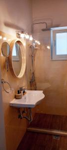 een badkamer met een wastafel en een spiegel bij Paxos Rock Apartments in Gaios