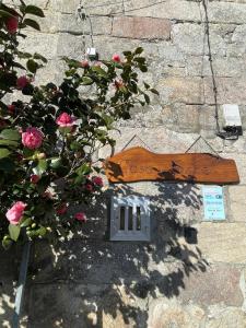 a plant with pink flowers next to a metal vent at Casa da Torre 