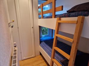 a bunk bed in a tiny house at Chalet voorzien van alle gemakken in een bosrijke omgeving in Voorthuizen +13 photos