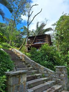 a set of stone stairs leading up to a house at Chalé dos Altos de Laranjeiras in Paraty