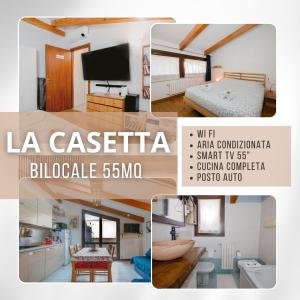 un collage de cuatro fotos de una habitación en "La Casetta" tra Milano, Monza e i laghi di Como e Lecco, en Cesano Maderno