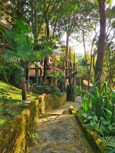 un camino que conduce a una casa con árboles y plantas en Pousada Le Lieu, en Santo Antônio do Pinhal