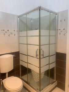 a bathroom with a toilet and a glass wall at La Casa del Capo - appartamento con 2 camere. in Venaria Reale +8 photos