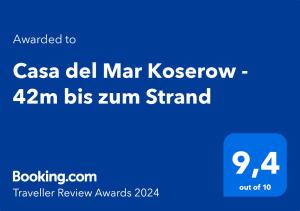 Vottorð, verðlaun, skilti eða annað skjal til sýnis á Casa del Mar Koserow - 42m bis zum Strand