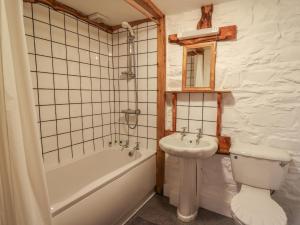 a bathroom with a toilet and a sink and a tub at Y Felin in Llanybydder