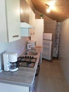 een kleine keuken met een fornuis en een wastafel bij Kuća za odmor ANA in Ljubač