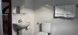 モントルイユにあるHÔTEL ROYAL MONTREUILの白いバスルーム(洗面台、トイレ付)