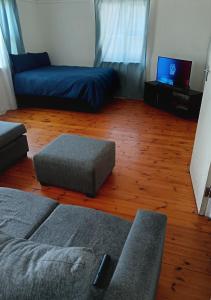 sala de estar con sofá y TV en Oakdale guest house en Ciudad del Cabo