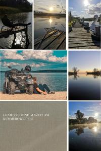 a collage of photos of a woman sitting on the beach at Eichis Landliebe in Malchin
