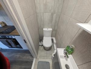 un piccolo bagno con servizi igienici e lavandino di Station Apartments a Ashton-in-Makerfield