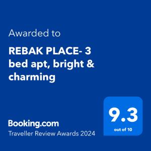 Certifikat, nagrada, znak ali drug dokument, ki je prikazan v nastanitvi REBAK PLACE- A Bright & charming getaway