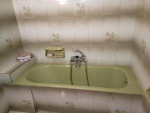 a green bath tub with a faucet in a bathroom at Kantouni Bedroom in Faraklata