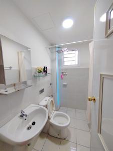 ein Bad mit einem WC und einem Waschbecken in der Unterkunft QM Homestay in Semenyih