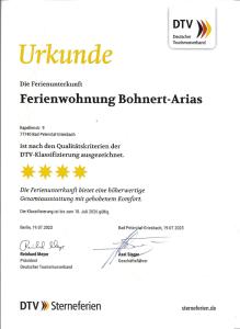 Certifikát, hodnocení, plakát nebo jiný dokument vystavený v ubytování Ferienwohnung Bohnert-Arias