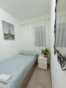 a small bedroom with a bed and a potted plant at Room Familiar nube paraiso in Barcelona