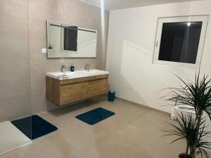 a bathroom with a sink and a mirror at La Perle du petit Rupembert in Wimille