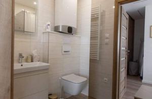 bagno bianco con servizi igienici e lavandino di DIAMOND - Luxusný Apartmán Marco a Podhájska