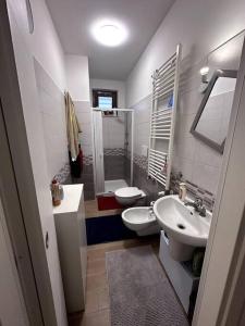 a bathroom with a sink and a toilet and a shower at Monolocale Mezzocammino in Mostacciano
