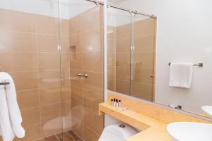 La salle de bains est pourvue d'une douche, de toilettes et d'un lavabo. dans l'établissement Hotel Laureles Loft, à Medellín